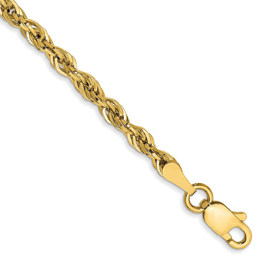 14K Yellow Gold 9 Inch 2.8mm Semi Solid Rope With Lobster Clasp Anklet