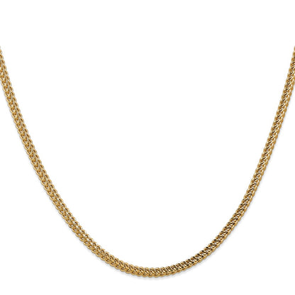 14K Yellow Gold 26 Inch 3mm Semi-Solid Franco With Fancy Lobster Clasp Chain Necklace