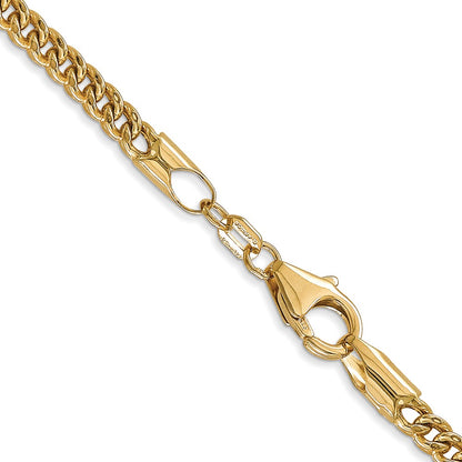 14K Yellow Gold 22 Inch 3mm Semi-Solid Franco With Fancy Lobster Clasp Chain Necklace