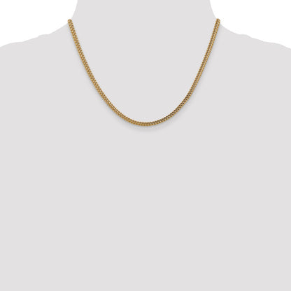14K Yellow Gold 18 Inch 3mm Semi-Solid Franco With Fancy Lobster Clasp Chain Necklace