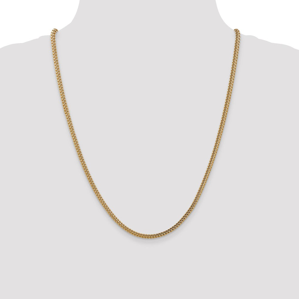 14K Yellow Gold 24 Inch 3mm Semi-Solid Franco With Fancy Lobster Clasp Chain Necklace