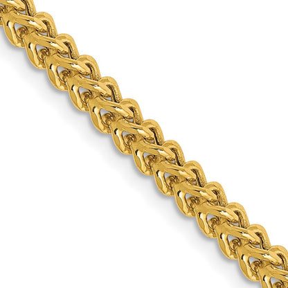 14K Yellow Gold 24 Inch 3mm Semi-Solid Franco With Fancy Lobster Clasp Chain Necklace