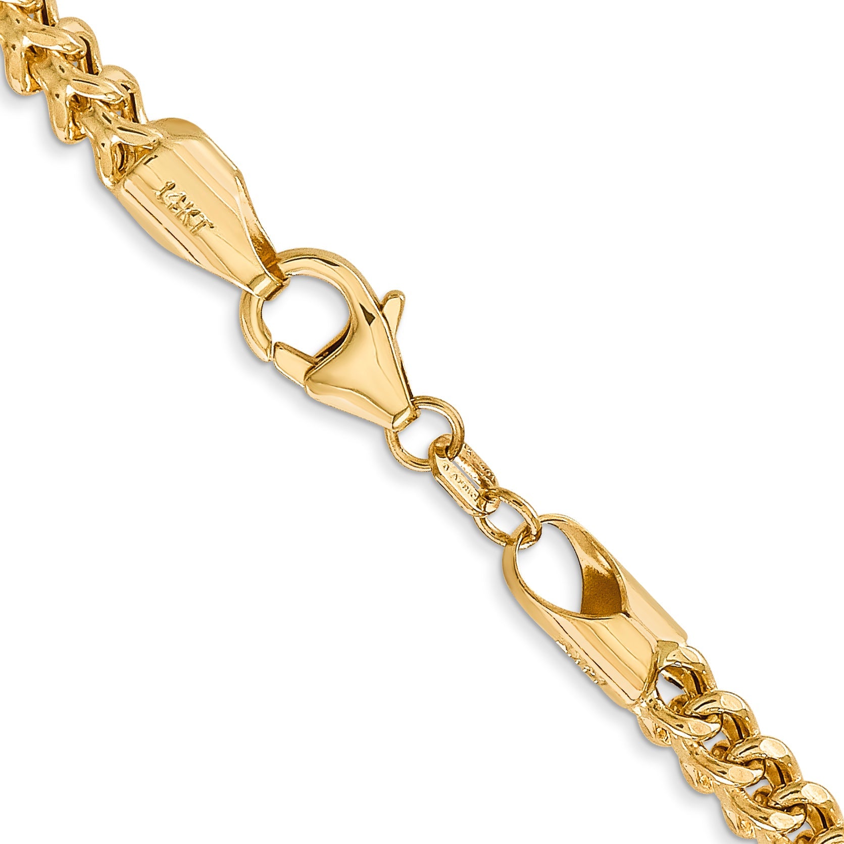 14K Yellow Gold 24 Inch 3.7mm Semi-Solid Franco With Fancy Lobster Clasp Chain Necklace