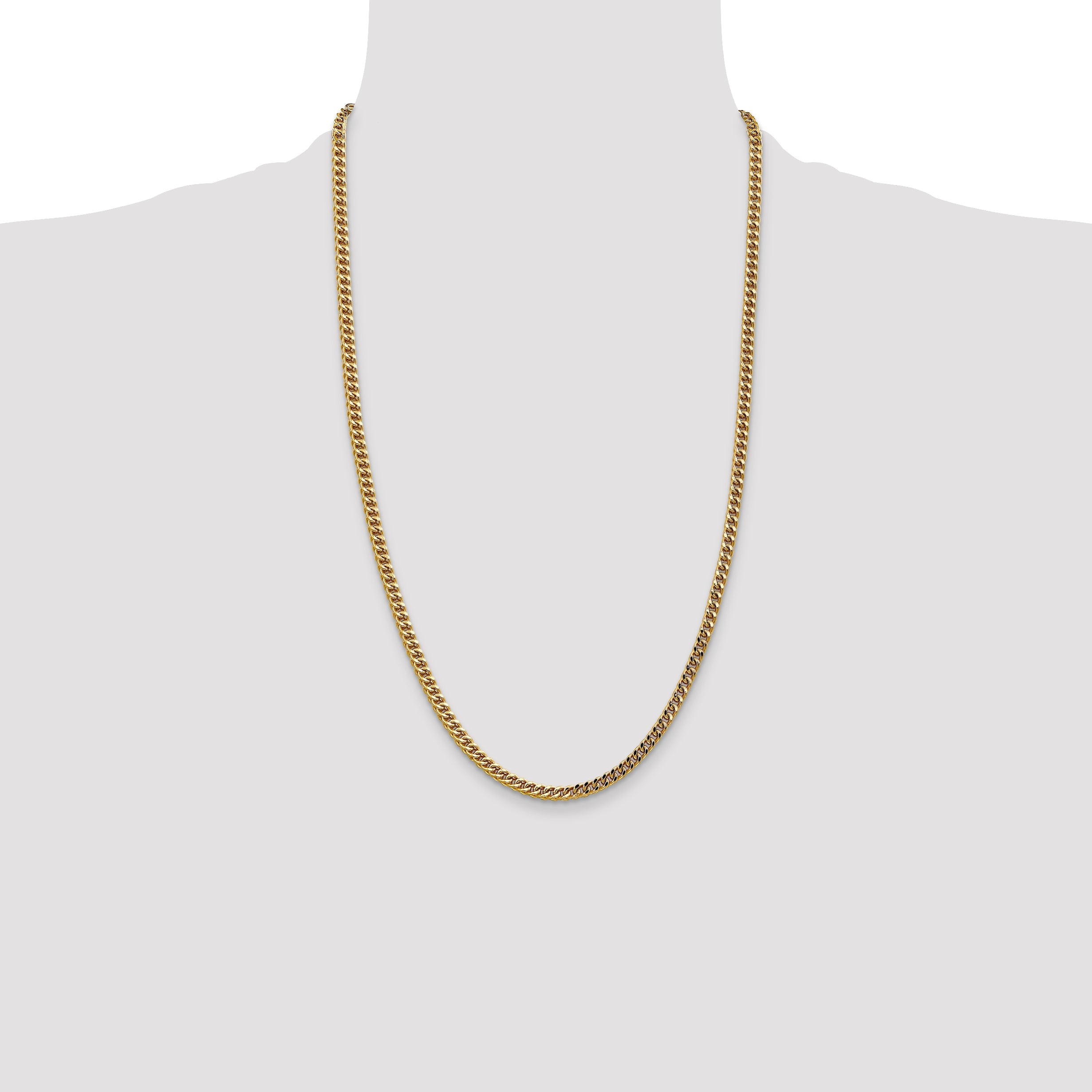 14K Yellow Gold 26 Inch 3.7mm Semi-Solid Franco With Fancy Lobster Clasp Chain Necklace