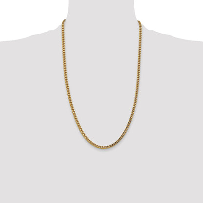 14K Yellow Gold 26 Inch 3.7mm Semi-Solid Franco With Fancy Lobster Clasp Chain Necklace