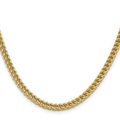 14K Yellow Gold 22 Inch 4.5mm Semi-Solid Franco With Fancy Lobster Clasp Chain Necklace