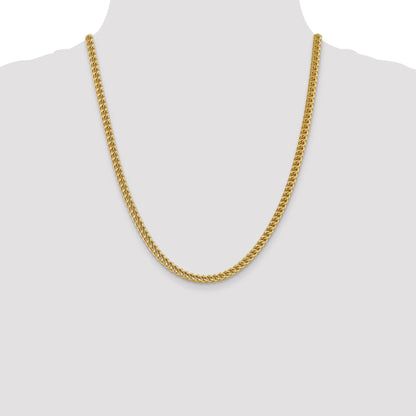 14K Yellow Gold 22 Inch 4.5mm Semi-Solid Franco With Fancy Lobster Clasp Chain Necklace