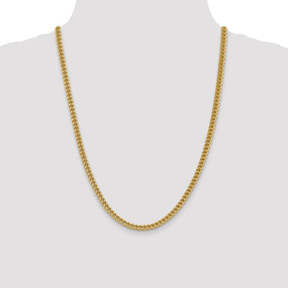 14K Yellow Gold 24 Inch 4.5mm Semi-Solid Franco With Fancy Lobster Clasp Chain Necklace