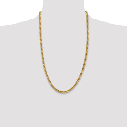 14K Yellow Gold 26 Inch 4.5mm Semi-Solid Franco With Fancy Lobster Clasp Chain Necklace