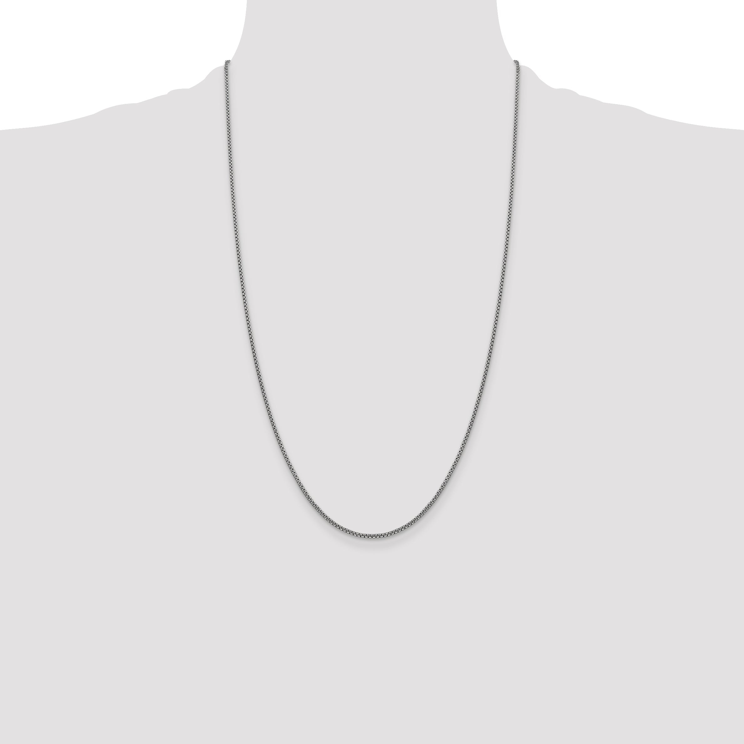 14K White Gold 26 Inch 1.5mm Semi-Solid Round Box With Lobster Clasp Chain Necklace