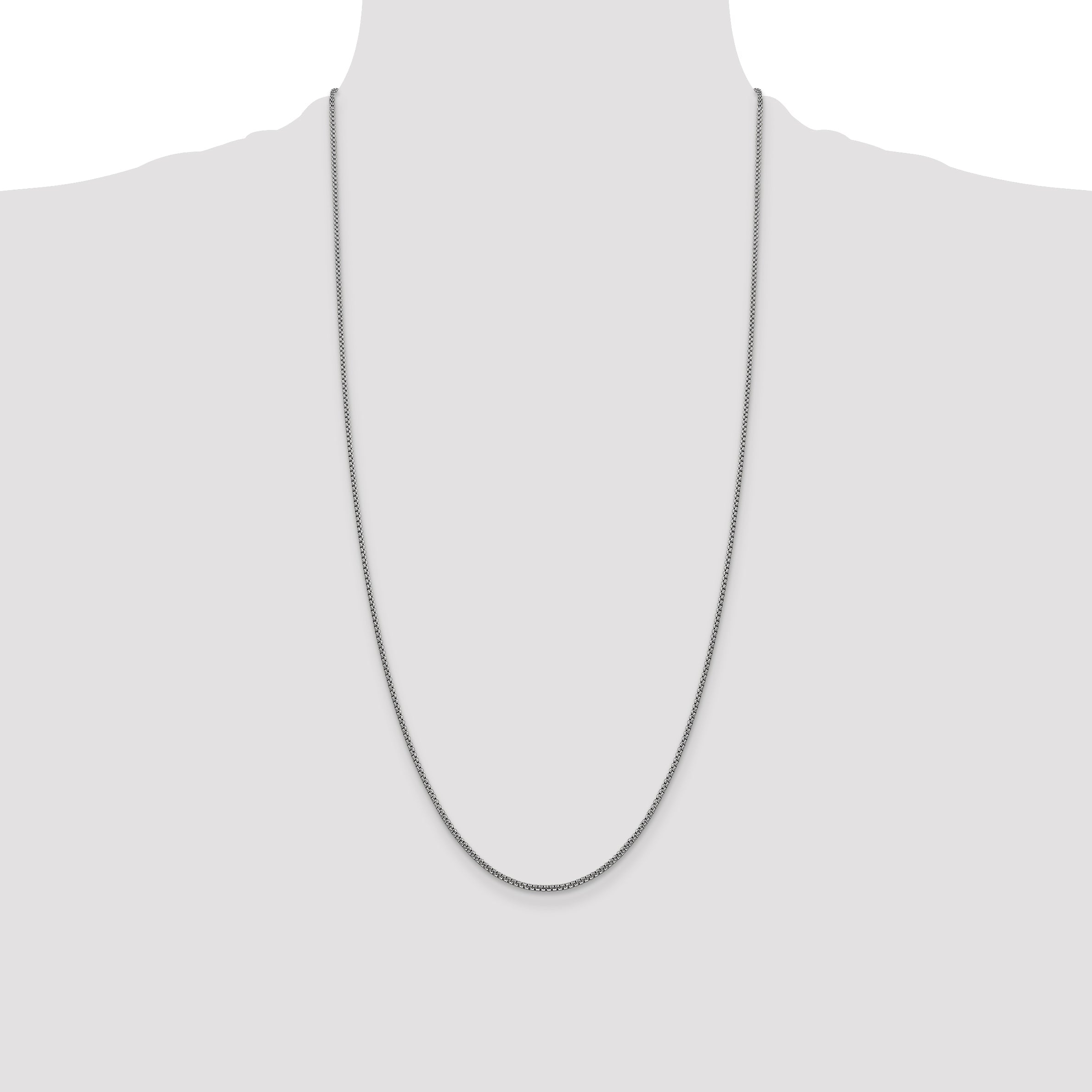 14K White Gold 28 Inch 1.5mm Semi-Solid Round Box With Lobster Clasp Chain Necklace