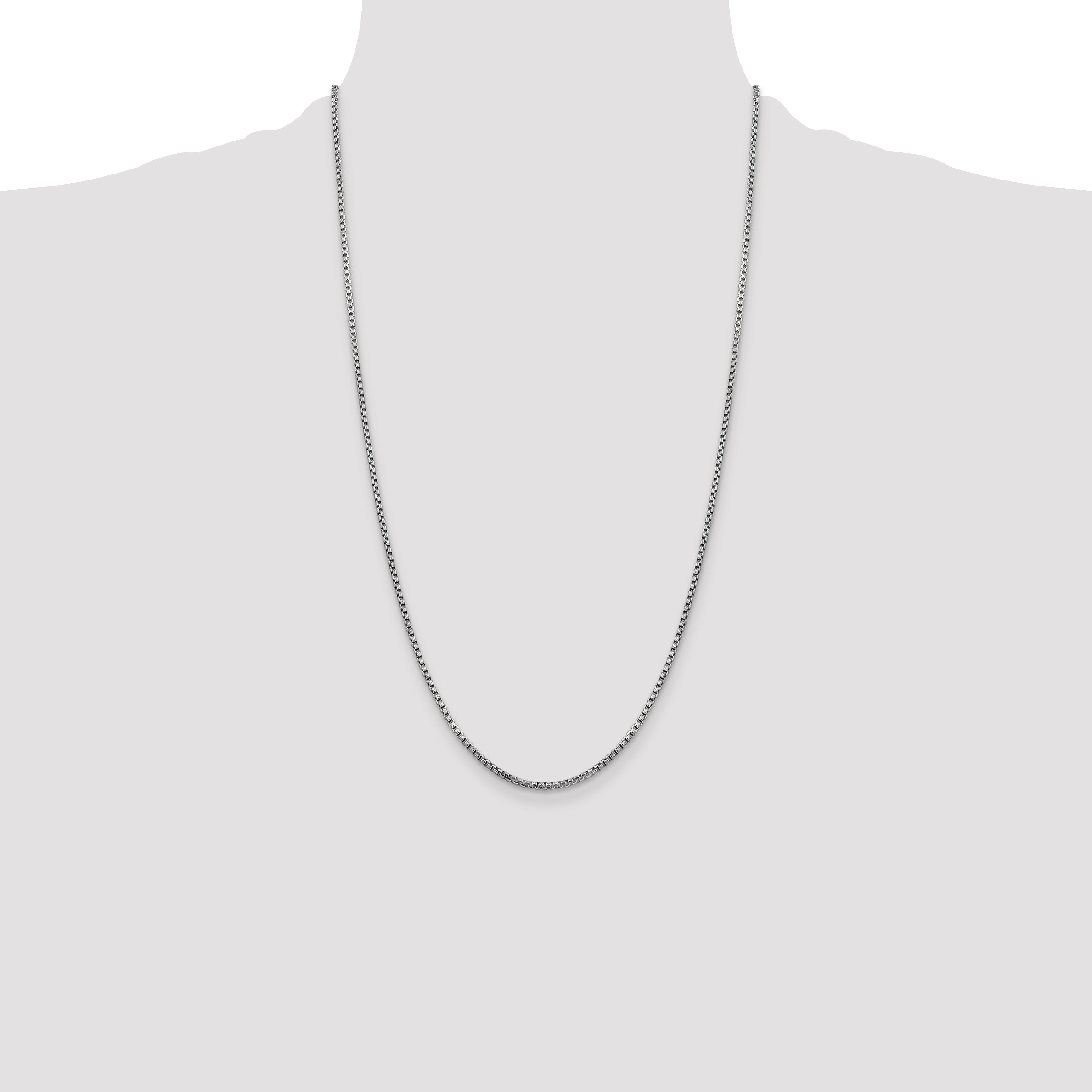 14K White Gold 26 Inch 1.75mm Semi-Solid Round Box With Lobster Clasp Chain Necklace