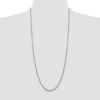 14K White Gold 30 Inch 1.75mm Semi-Solid Round Box With Lobster Clasp Chain Necklace