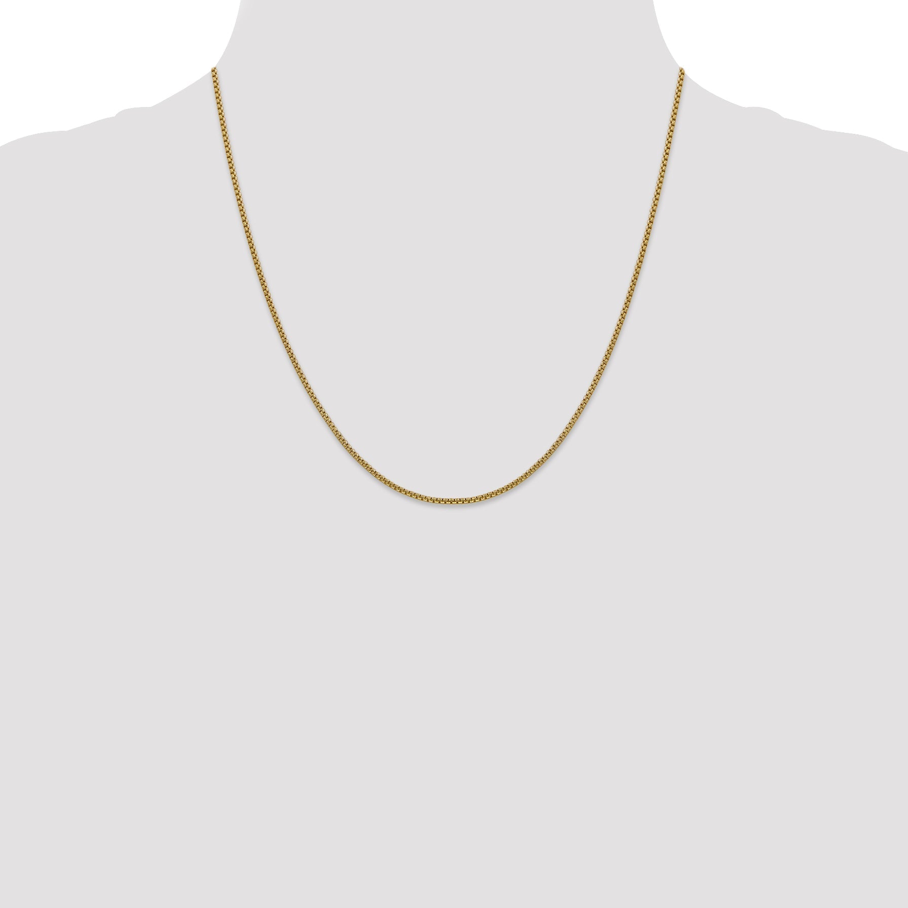 14K Yellow Gold 20 Inch 1.5mm Semi-Solid Round Box With Lobster Clasp Chain Necklace