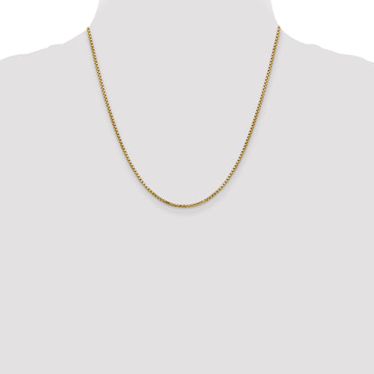 14K Yellow Gold 20 Inch 1.75mm Semi-Solid Round Box With Lobster Clasp Chain Necklace