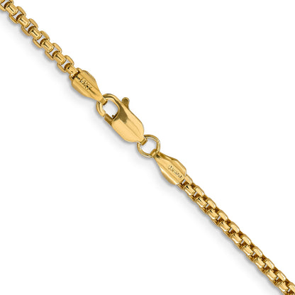 14K Yellow Gold 24 Inch 2.45mm Semi-Solid Round Box With Lobster Clasp Chain Necklace