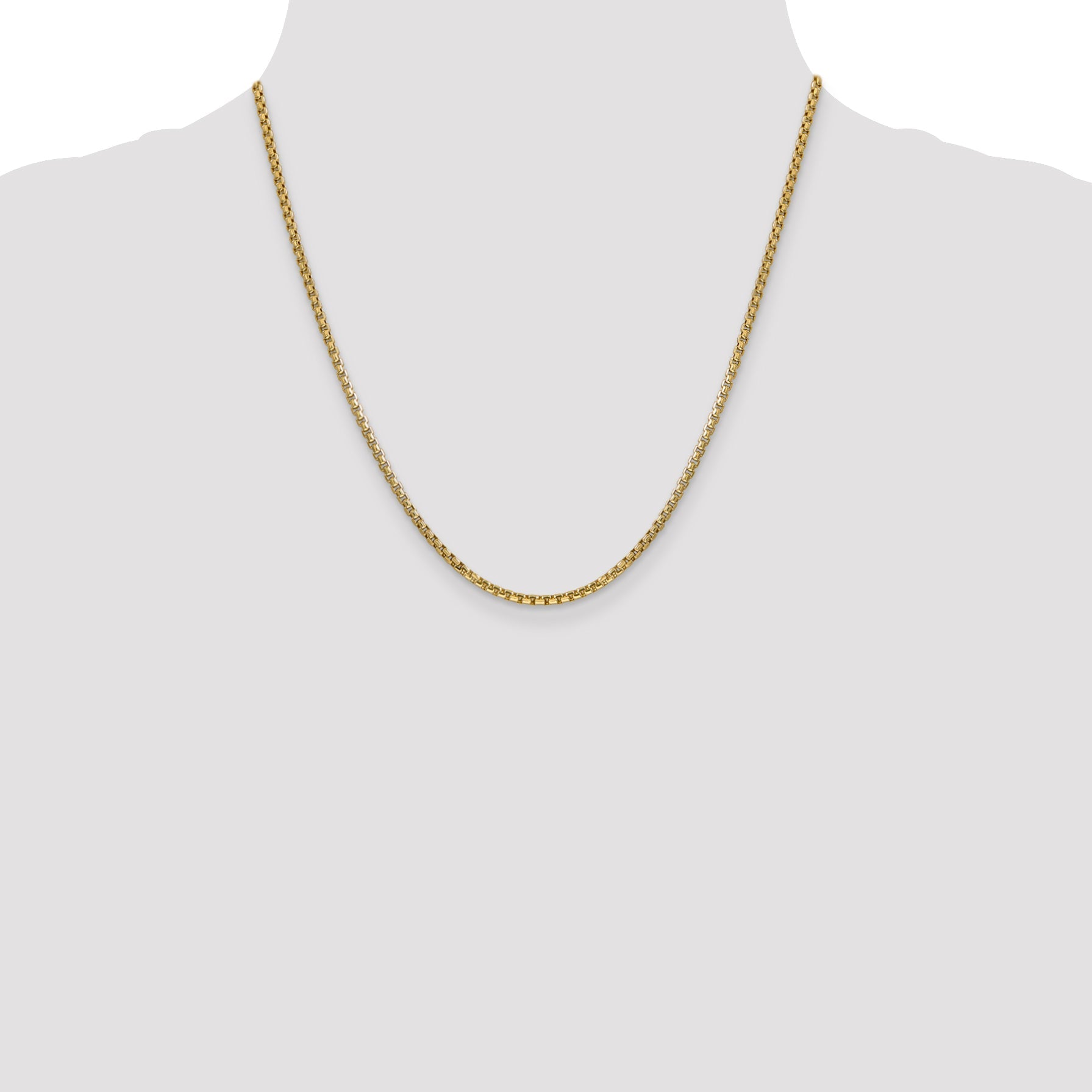 14K Yellow Gold 20 Inch 2.45mm Semi-Solid Round Box With Lobster Clasp Chain Necklace