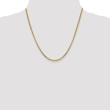 14K Yellow Gold 20 Inch 2.45mm Semi-Solid Round Box With Lobster Clasp Chain Necklace
