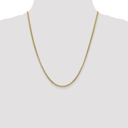 14K Yellow Gold 22 Inch 2.45mm Semi-Solid Round Box With Lobster Clasp Chain Necklace