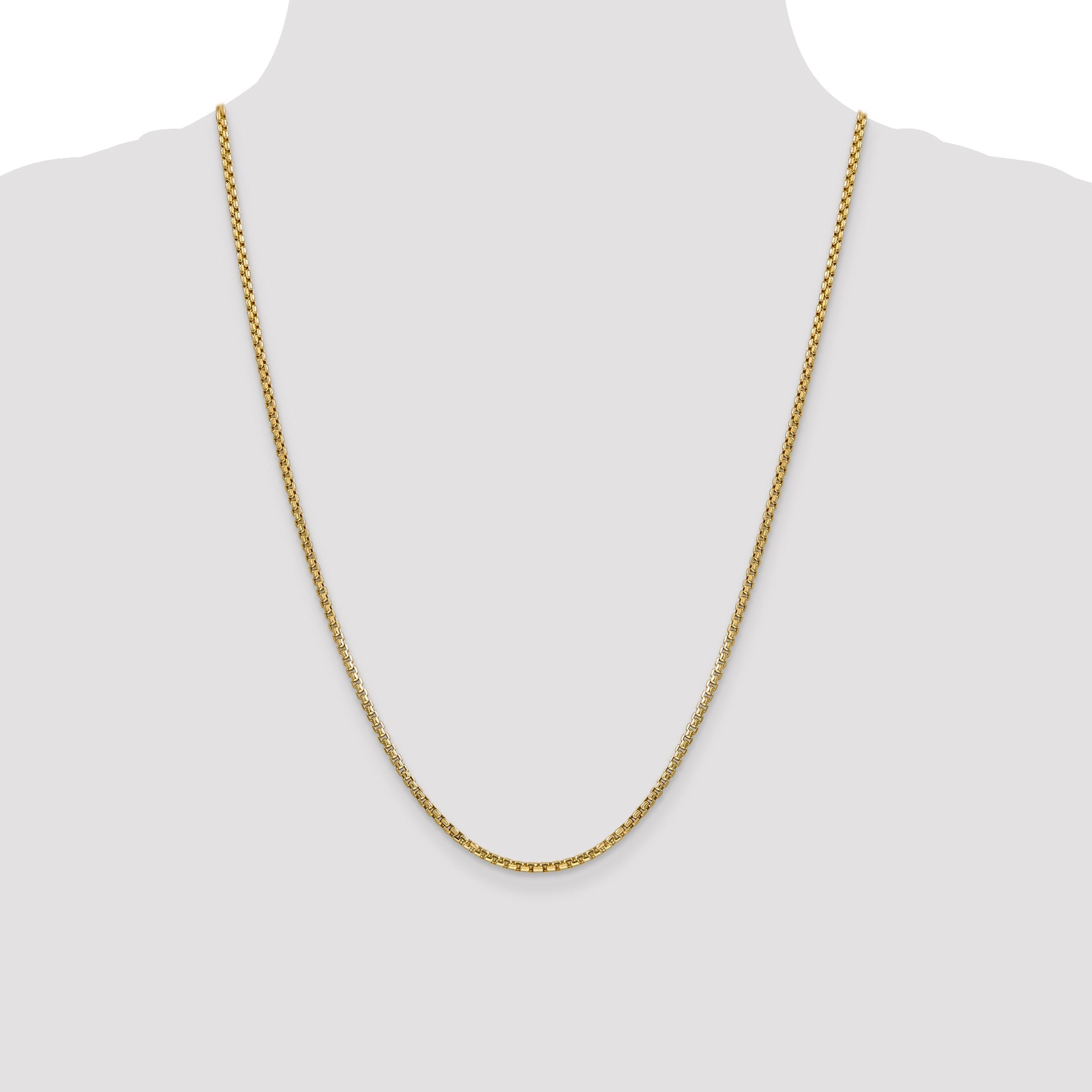 14K Yellow Gold 24 Inch 2.45mm Semi-Solid Round Box With Lobster Clasp Chain Necklace