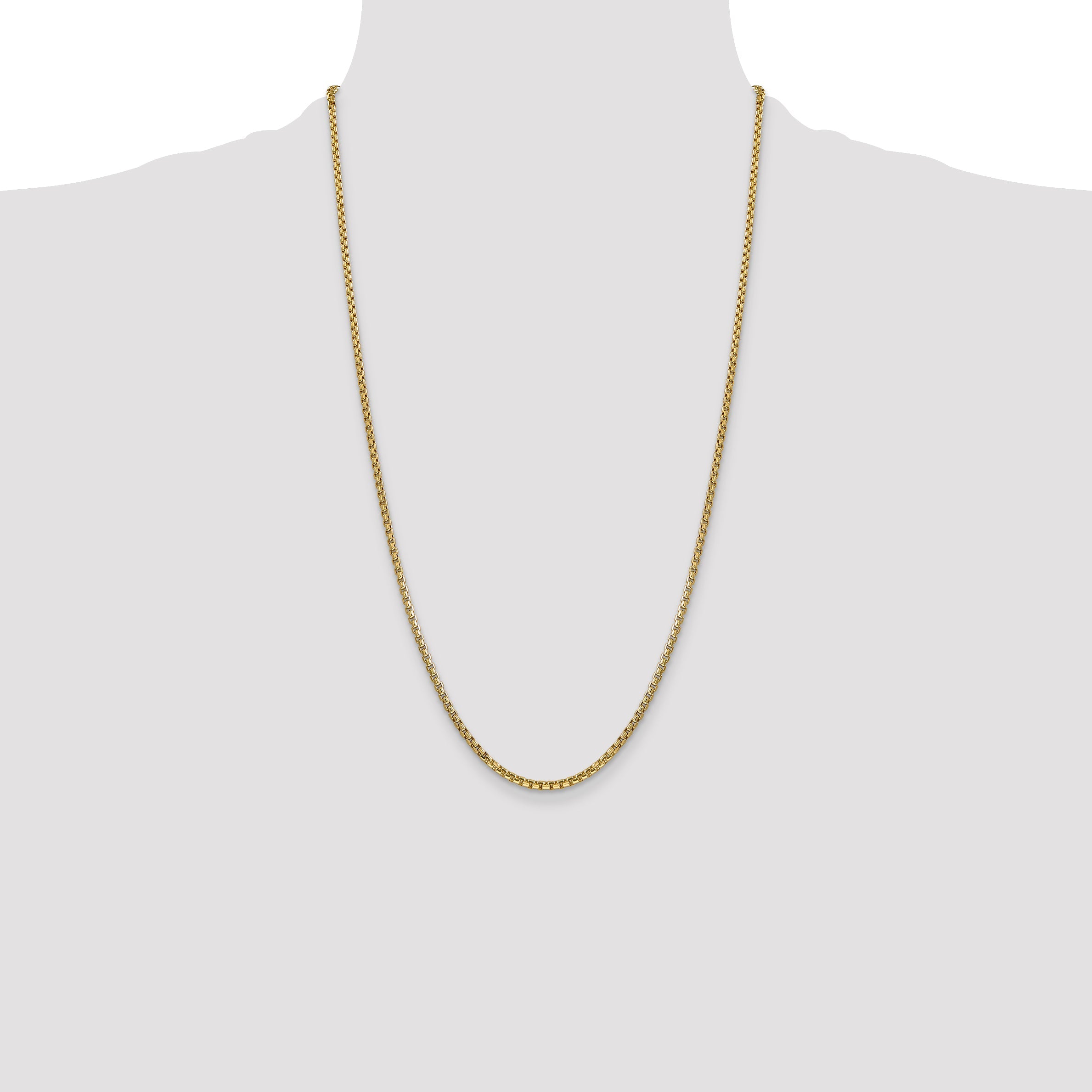 14K Yellow Gold 26 Inch 2.45mm Semi-Solid Round Box With Lobster Clasp Chain Necklace
