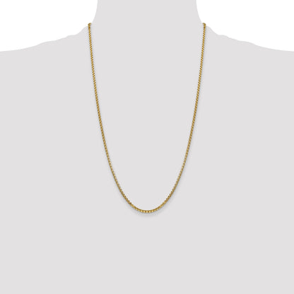 14K Yellow Gold 26 Inch 2.45mm Semi-Solid Round Box With Lobster Clasp Chain Necklace