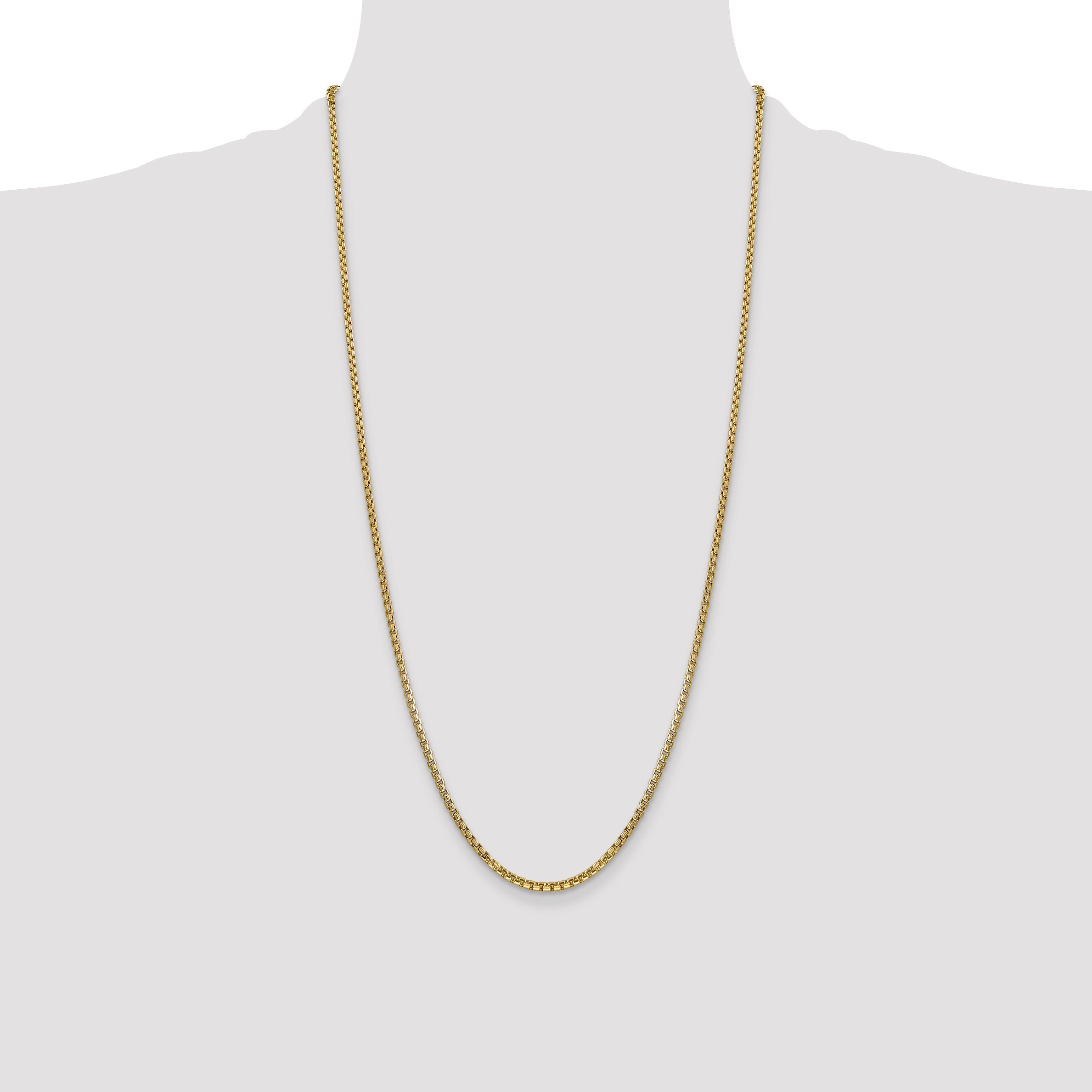 14K Yellow Gold 28 Inch 2.45mm Semi-Solid Round Box With Lobster Clasp Chain Necklace