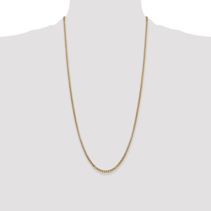 14K Yellow Gold 28 Inch 2.45mm Semi-Solid Round Box With Lobster Clasp Chain Necklace