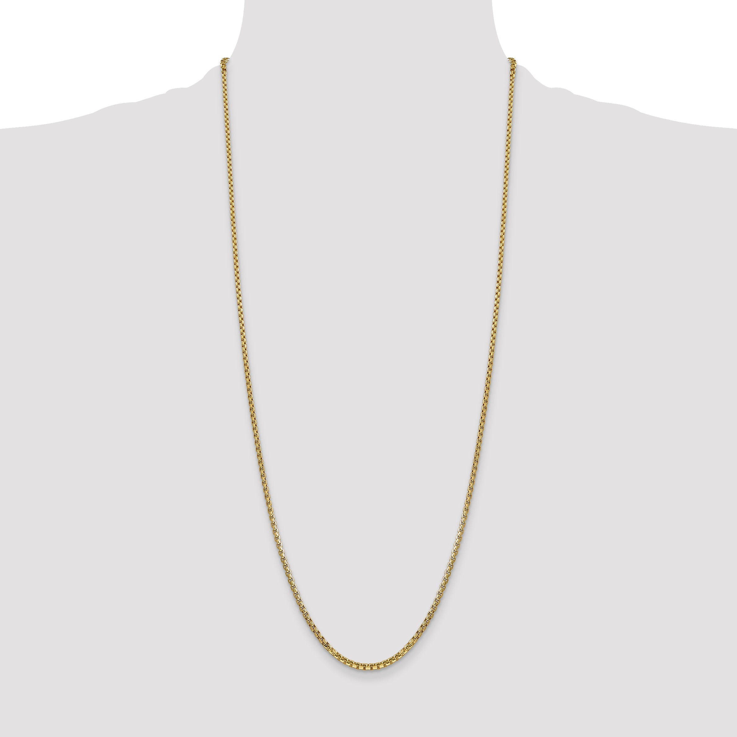 14K Yellow Gold 30 Inch 2.45mm Semi-Solid Round Box With Lobster Clasp Chain Necklace