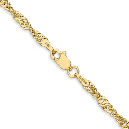 14K Yellow Gold 20 Inch 2.75mm Lightweight Singapore With Lobster Clasp Chain Necklace