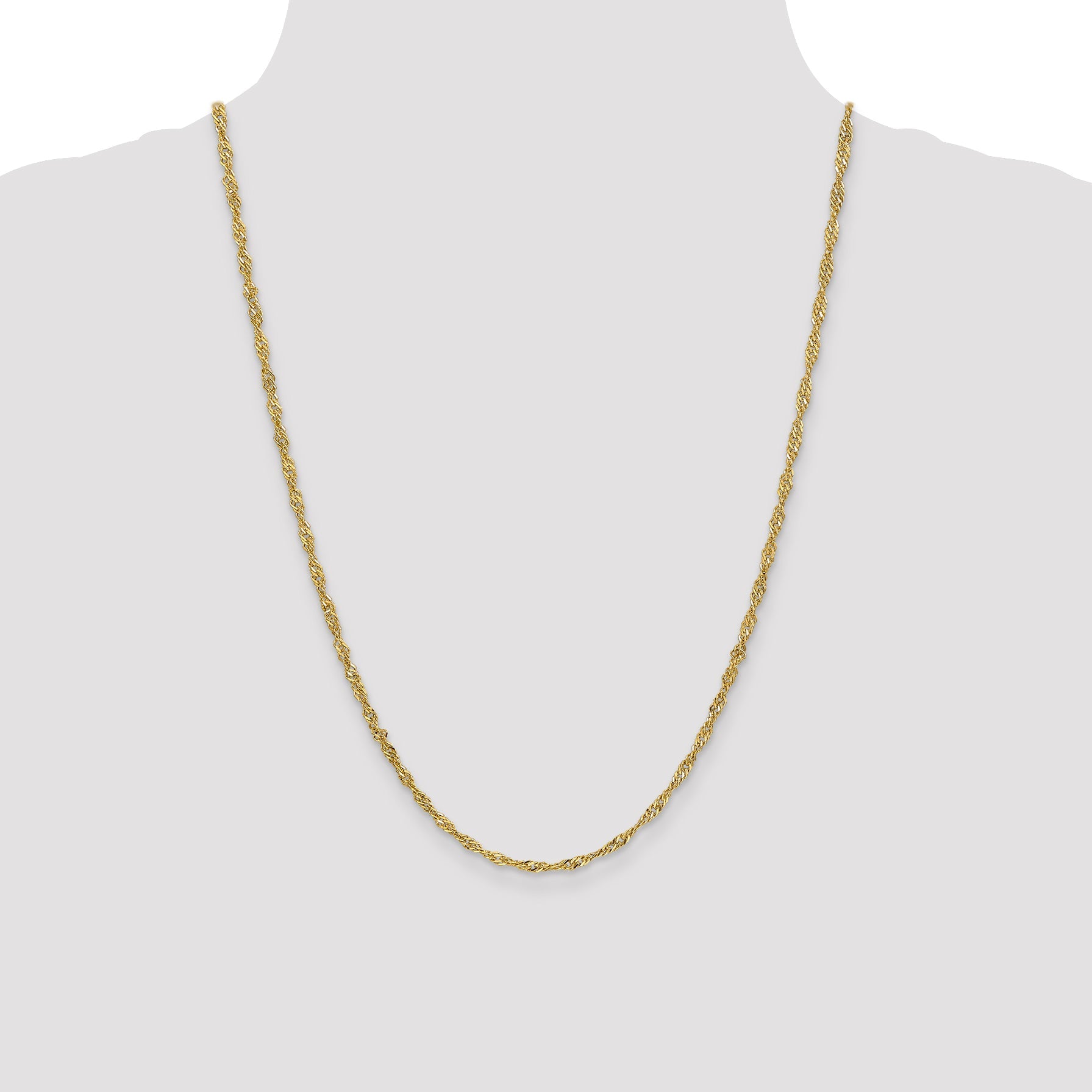 14K Yellow Gold 24 Inch 2.75mm Lightweight Singapore With Lobster Clasp Chain Necklace