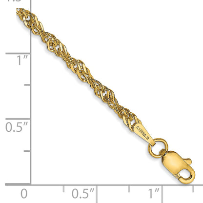 14K Yellow Gold 9 Inch 2.75mm Lightweight Singapore With Lobster Clasp Anklet