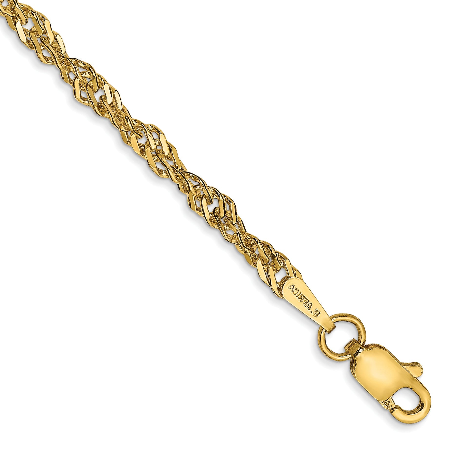 14K Yellow Gold 9 Inch 2.75mm Lightweight Singapore With Lobster Clasp Anklet