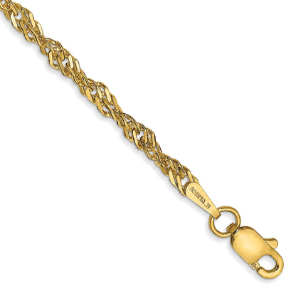 14K Yellow Gold 9 Inch 2.75mm Lightweight Singapore With Lobster Clasp Anklet