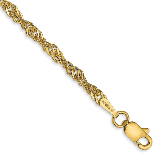 14K Yellow Gold 9 Inch 2.75mm Lightweight Singapore With Lobster Clasp Anklet