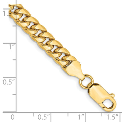 14K Yellow Gold 9 Inch 6mm Semi-Solid Miami Cuban With Lobster Clasp Chain Bracelet