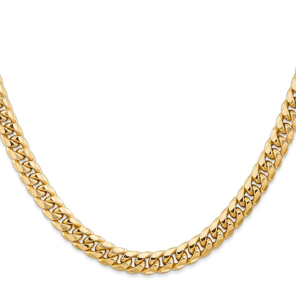 14K Yellow Gold 22 Inch 6.75mm Semi-Solid Miami Cuban With Lobster Clasp Chain Necklace