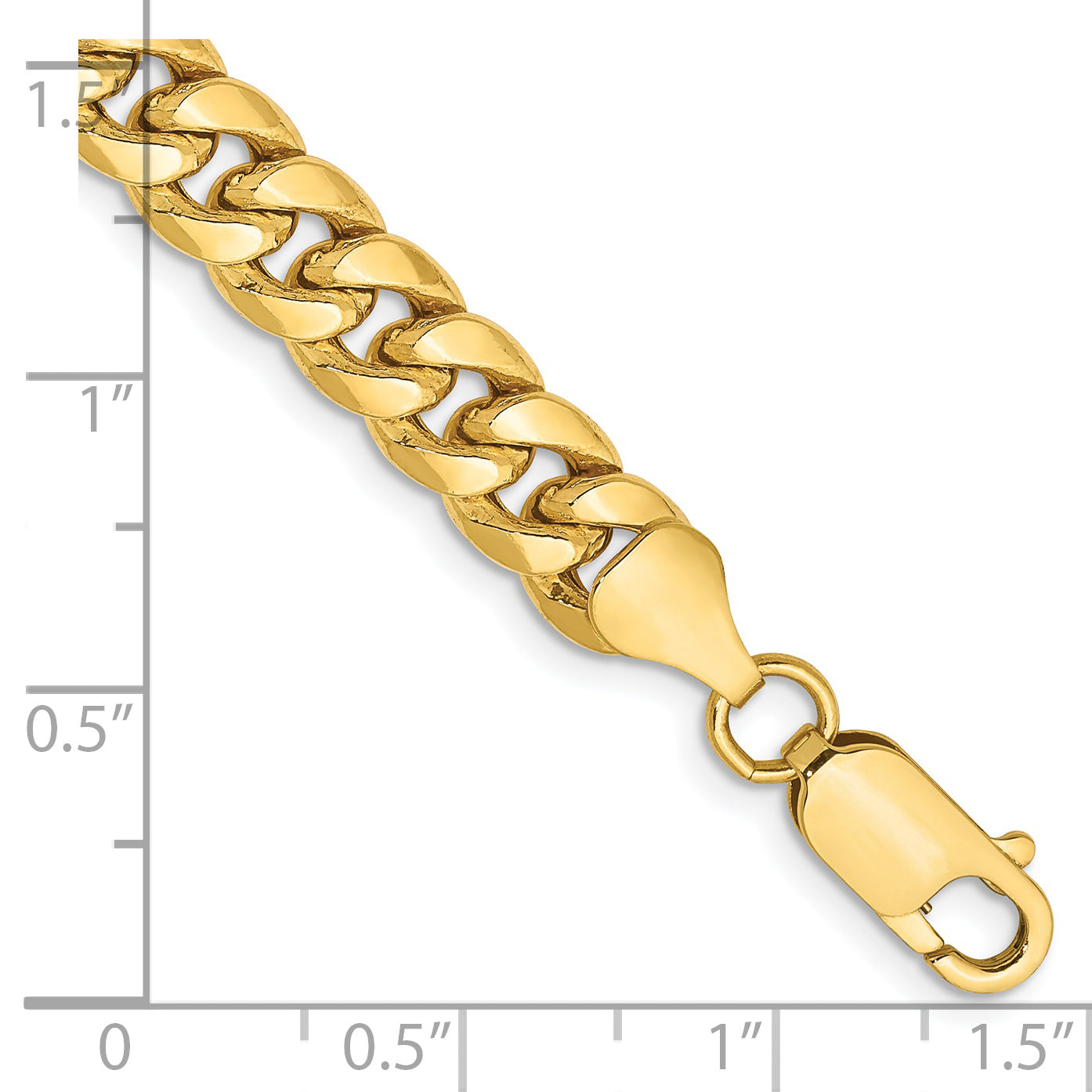 14K Yellow Gold 9 Inch 6.75mm Semi-Solid Miami Cuban With Lobster Clasp Chain Bracelet