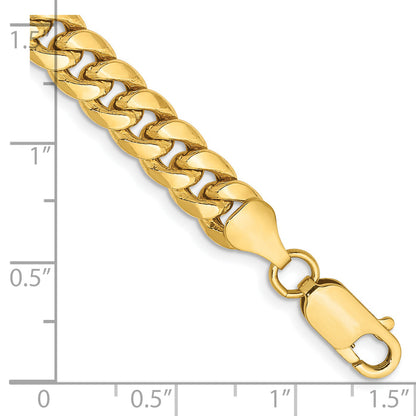 14K Yellow Gold 9 Inch 6.75mm Semi-Solid Miami Cuban With Lobster Clasp Chain Bracelet