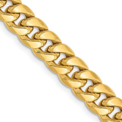 14K Yellow Gold 24 Inch 6.75mm Semi-Solid Miami Cuban With Lobster Clasp Chain Necklace