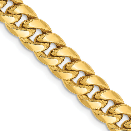 14K Yellow Gold 24 Inch 6.75mm Semi-Solid Miami Cuban With Lobster Clasp Chain Necklace