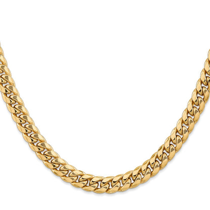 14K Yellow Gold 26 Inch 7.3mm Semi-Solid Miami Cuban With Lobster Clasp Chain Necklace