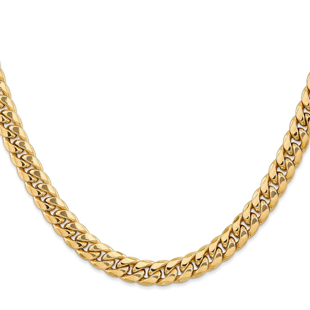 14K Yellow Gold 20 Inch 7.3mm Semi-Solid Miami Cuban With Lobster Clasp Chain Necklace