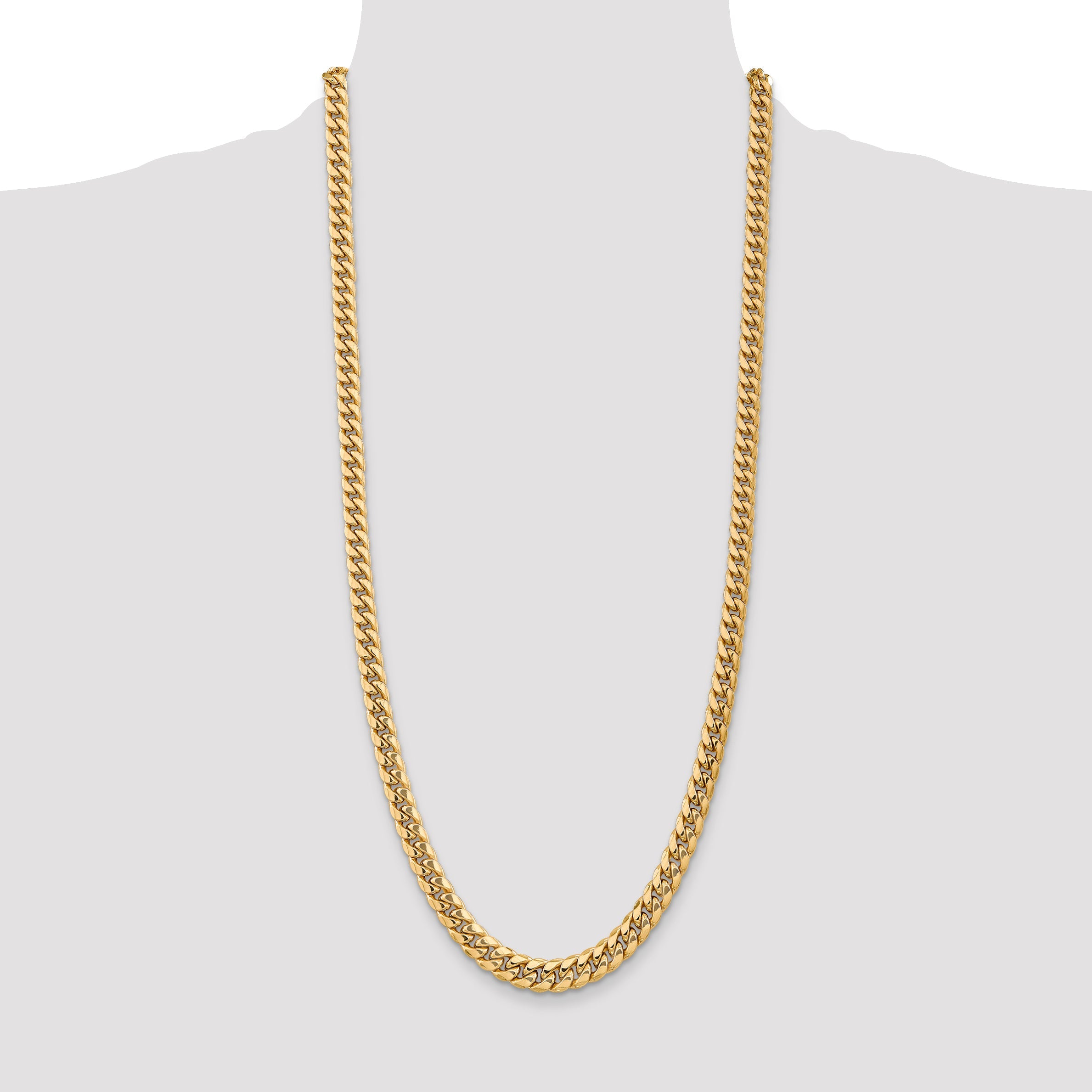 14K Yellow Gold 30 Inch 7.3mm Semi-Solid Miami Cuban With Lobster Clasp Chain Necklace