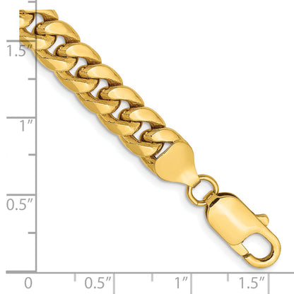 14K Yellow Gold 9 Inch 7.3mm Semi-Solid Miami Cuban With Lobster Clasp Chain Bracelet