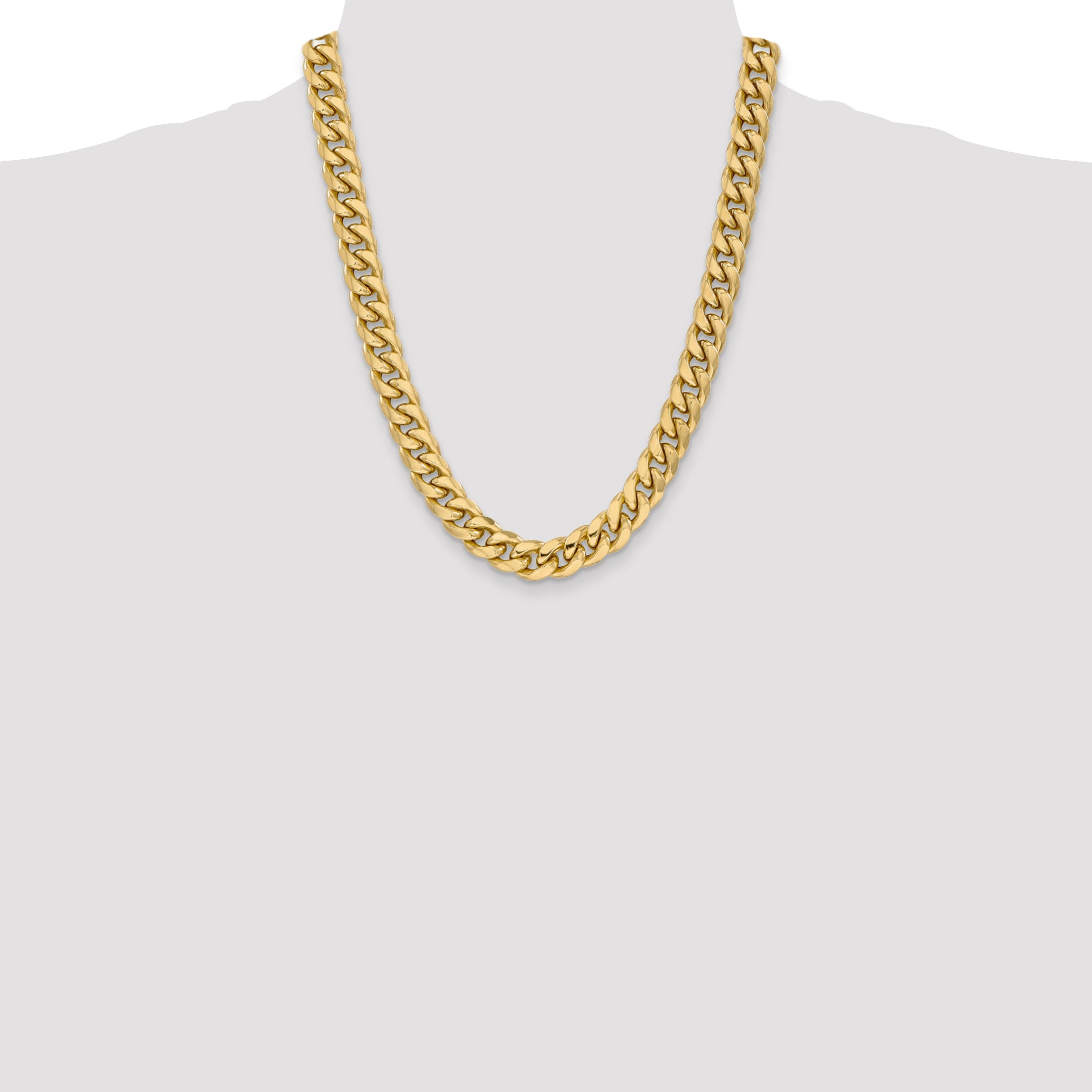 14K Yellow Gold 22 Inch 11mm Semi-Solid Miami Cuban With Lobster Clasp Chain Necklace