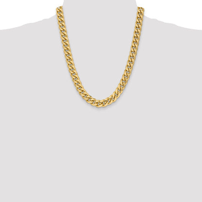 14K Yellow Gold 22 Inch 11mm Semi-Solid Miami Cuban With Lobster Clasp Chain Necklace
