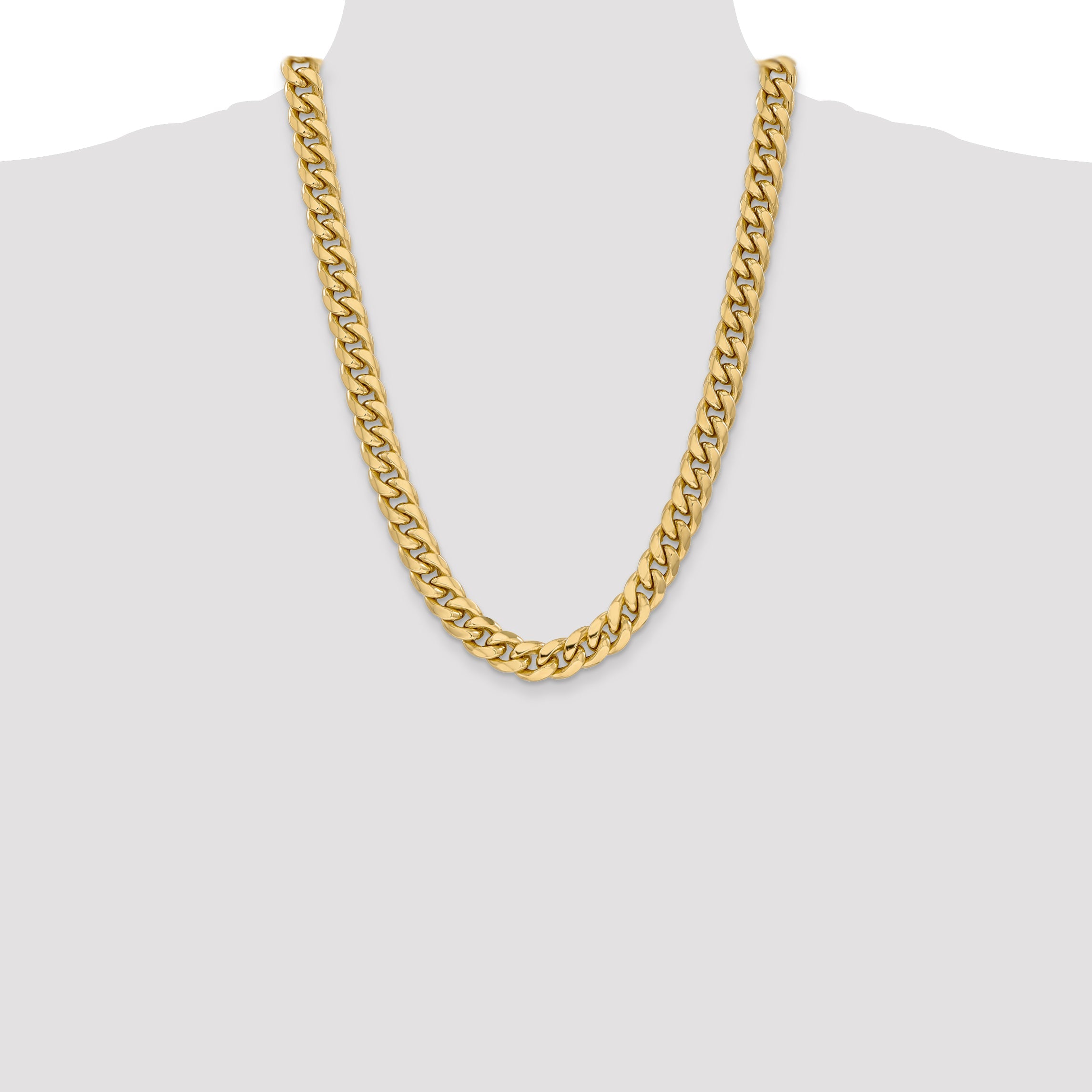 14K Yellow Gold 24 Inch 11mm Semi-Solid Miami Cuban With Lobster Clasp Chain Necklace