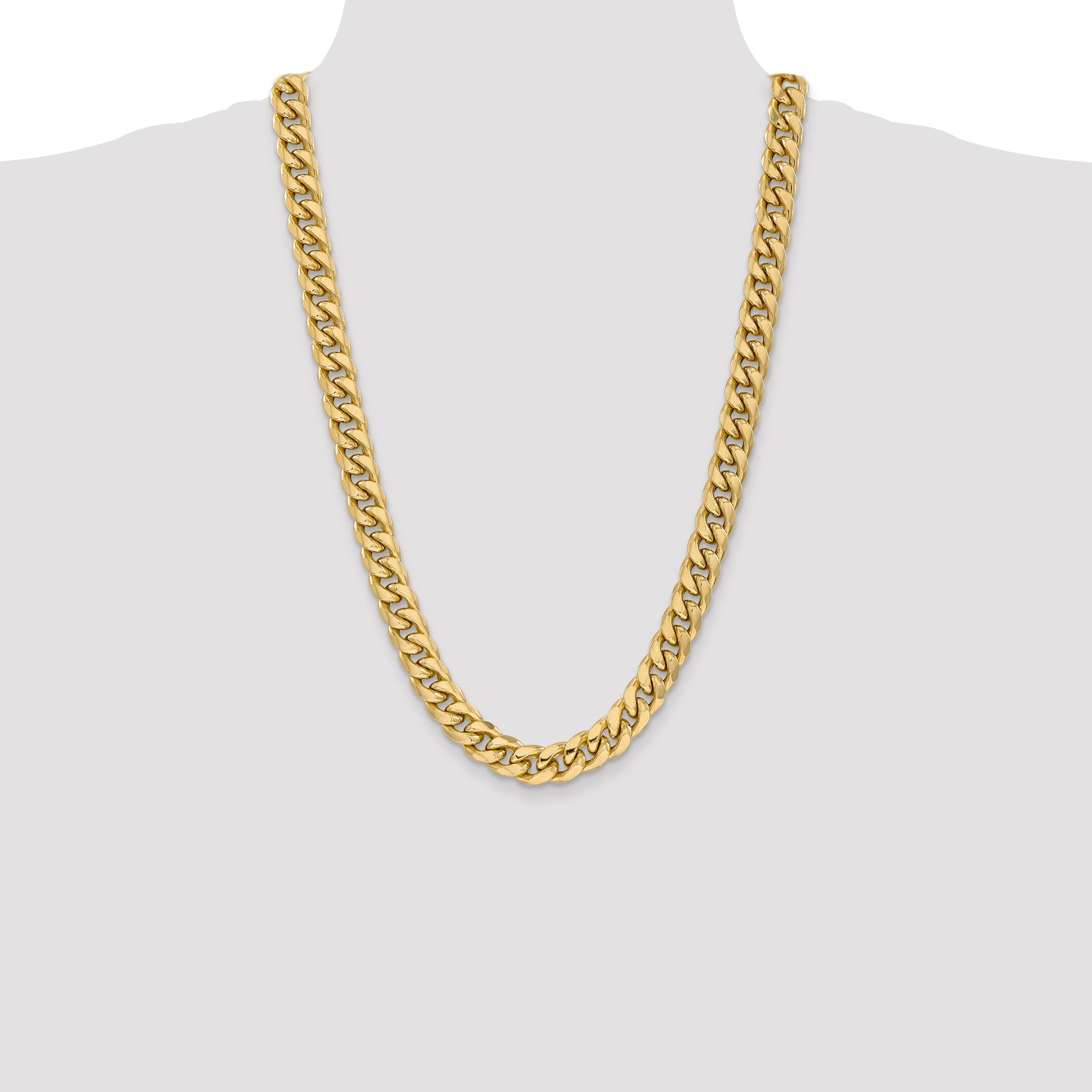 14K Yellow Gold 26 Inch 11mm Semi-Solid Miami Cuban With Lobster Clasp Chain Necklace