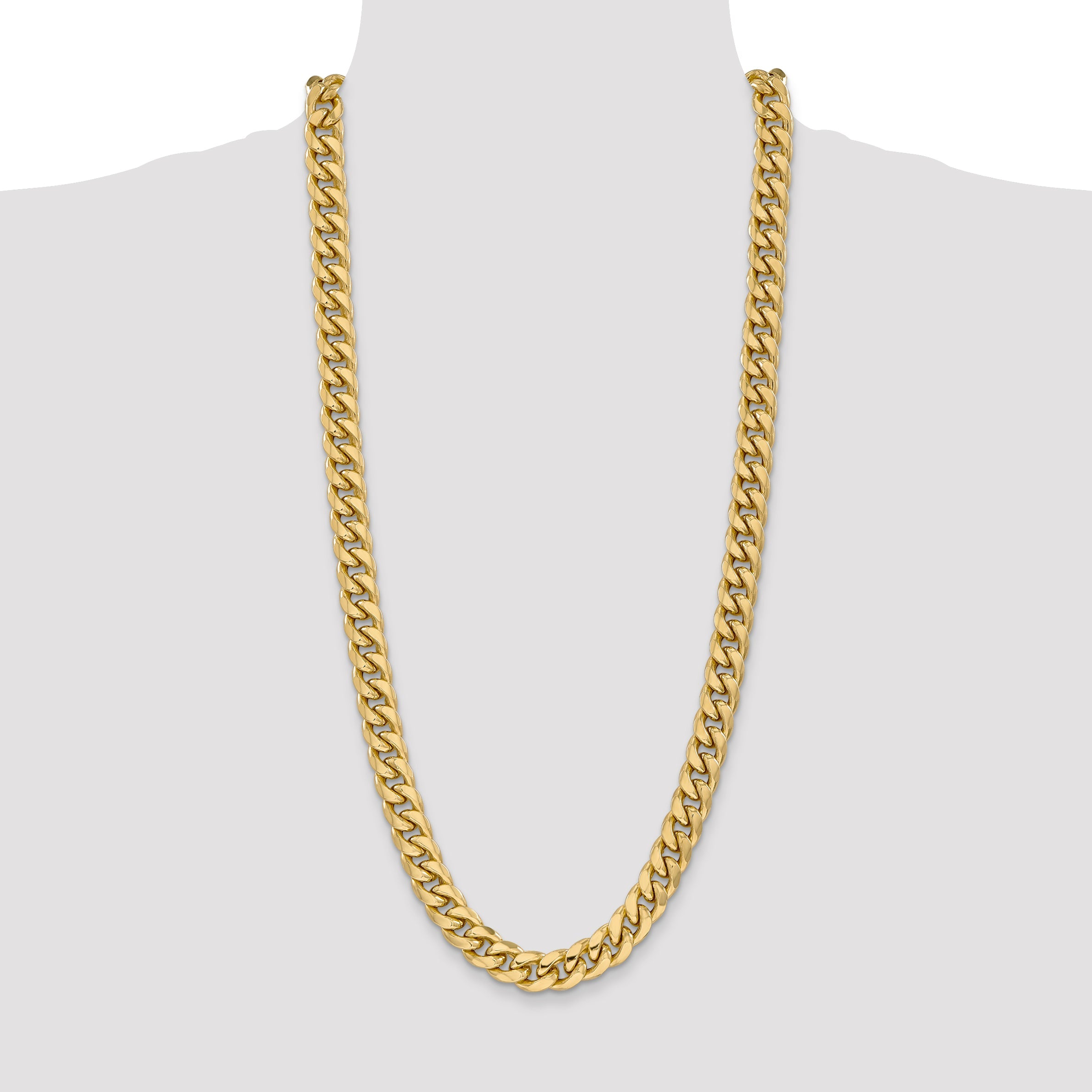 14K Yellow Gold 30 Inch 11mm Semi-Solid Miami Cuban With Lobster Clasp Chain Necklace